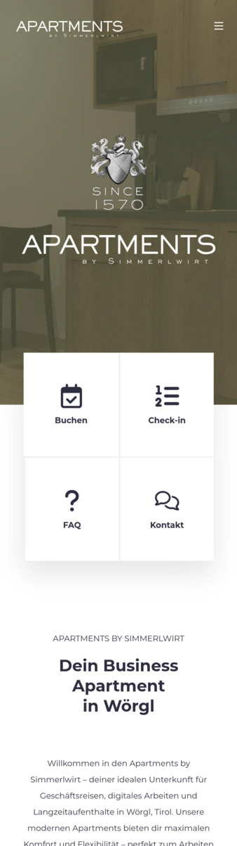 Screenshot von der Handyansicht von simmerlwirtapartments.at