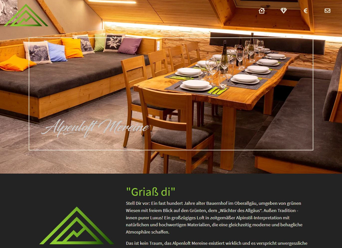 Screenshot von Startseite Alpenloft Mereine