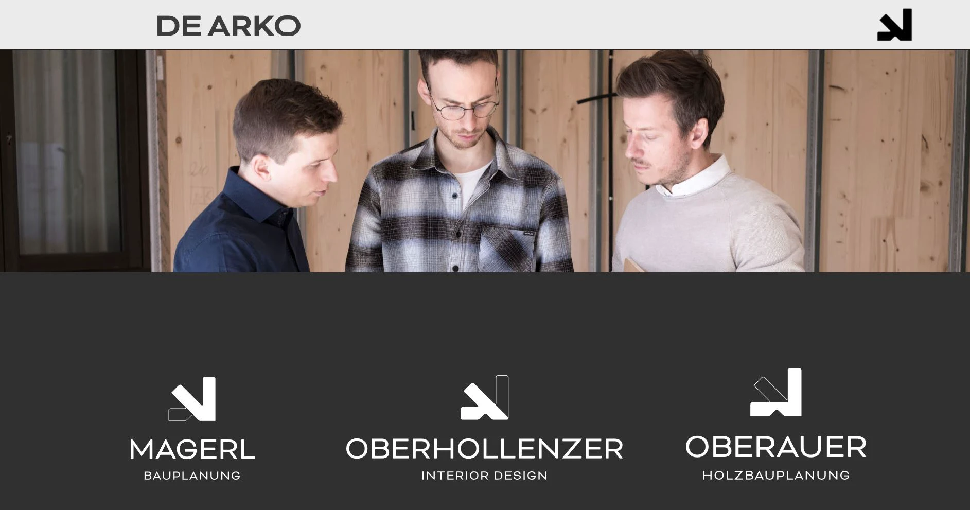 Screenshot von DE ARKO Website mit gemeinsamen Bild aller 3 Mitgliedern und deren Unternehmensnamen