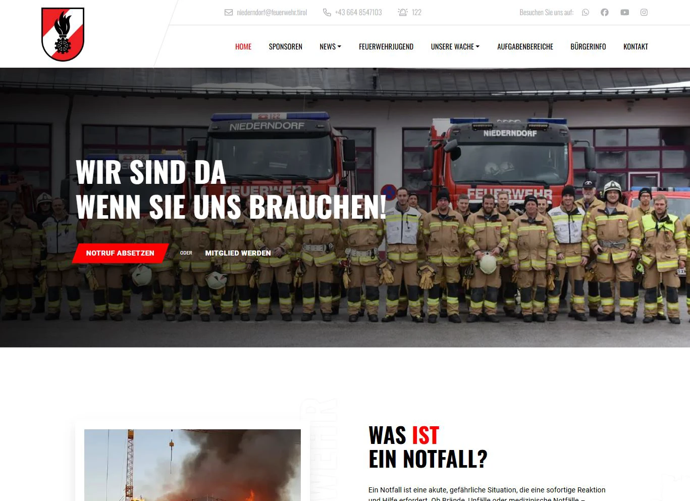 Screenshot von Startseite von Feuerwehr Niederndorf
