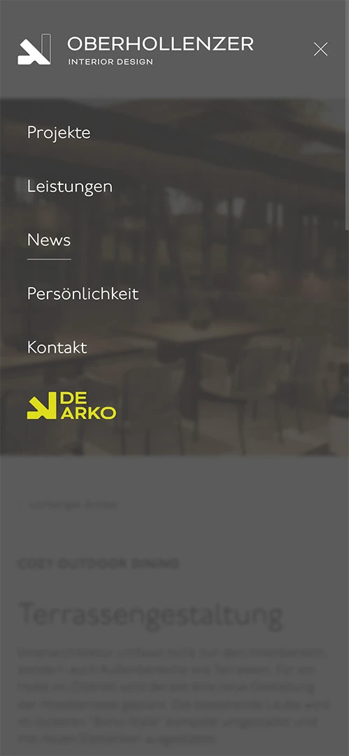 Menü der Website von Oberhollenzer Interior Design