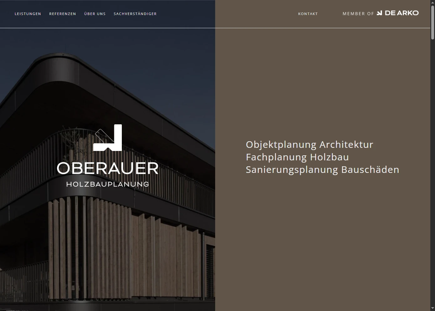 Screenshot der Startseite von Oberauer Holzbauplanung