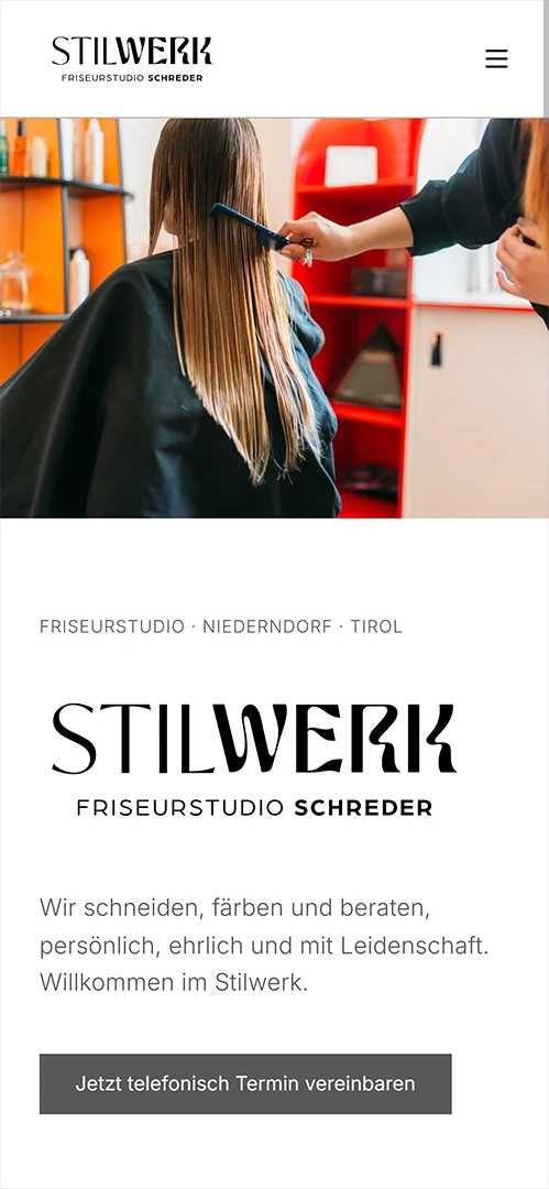 Screenshot von der Mobilansicht der Seite Stilwerk Tirol